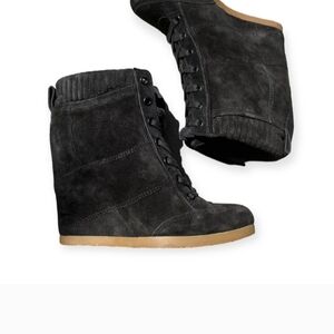 Veronica Beard Black Suede Wedge Boots
